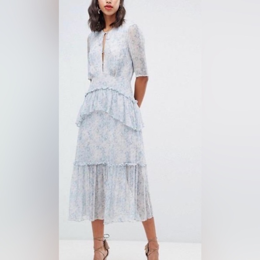 Stevie May "Iris" Floral Tiered Midi Dress – Boho Chiffon with Keyhole Detail